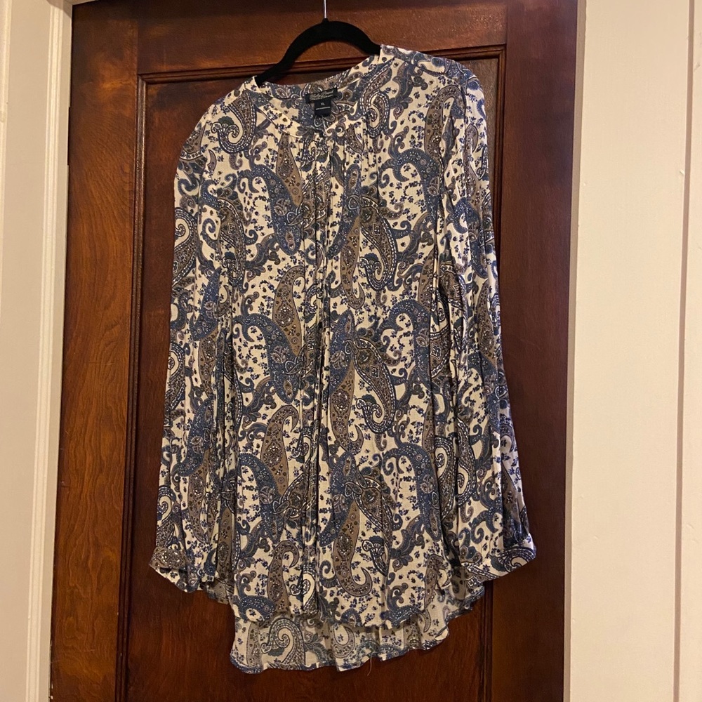 Lucky Brand Paisley Print Tunic Blouse w/ Buttons